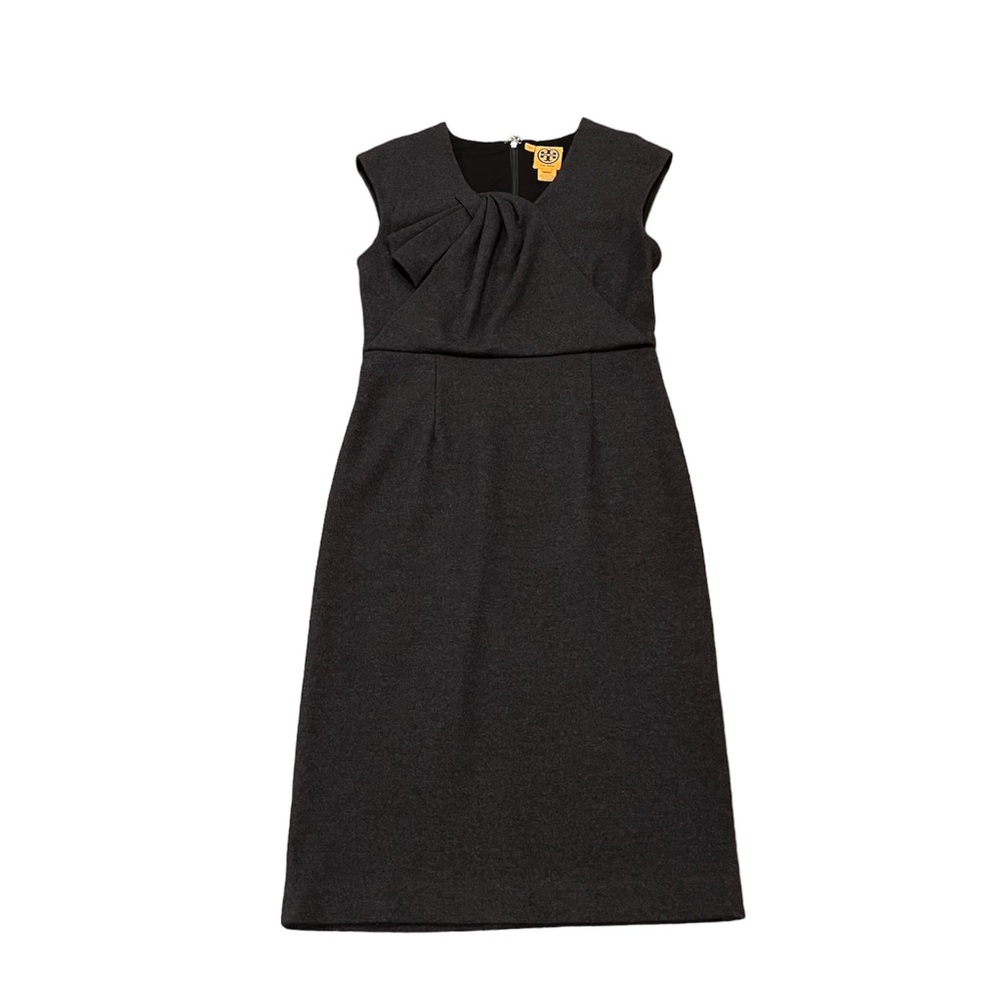 Tory Burch Women’s Wool Sheath Dress Dark Gray XS Front Fold Detail Sleeveless